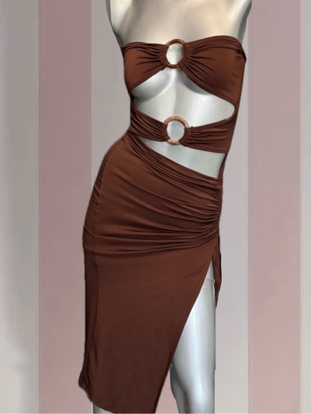 Brown Beachy Cut-Out Vacation Dress